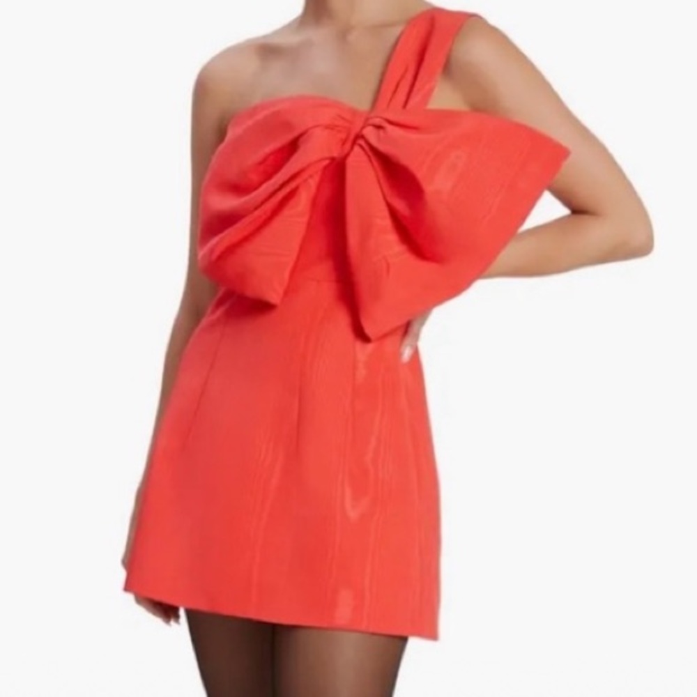 New Bardot Bella Bow Mini Dress XXL Fire Red One Shoulder Grosgrain Ribbon Party